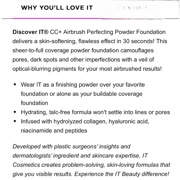 🆕CC+ AIRBRUSH PERFECTING POWDER FOUNDATION BY IT COSMETICS! COLOR-MEDIUM - Picture 4 of 15